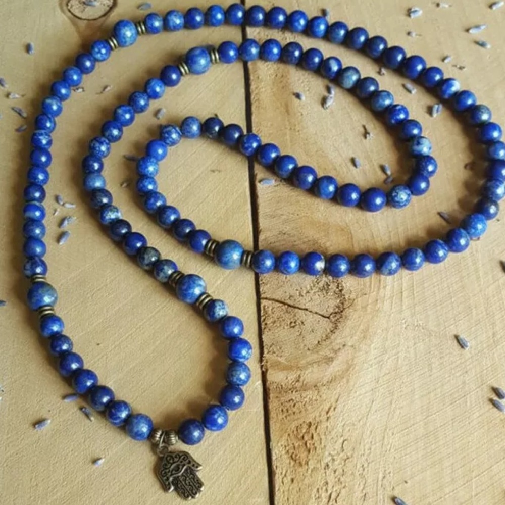 Hamsa lapis lazuli mala necklace/bracelet 6mm